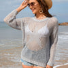 Openwork Dropped Shoulder Cover Up - Light Gray