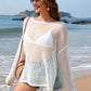 BELLA ROAD Openwork Slit Boat Neck Long Sleeve Cover-Up at Bella Road