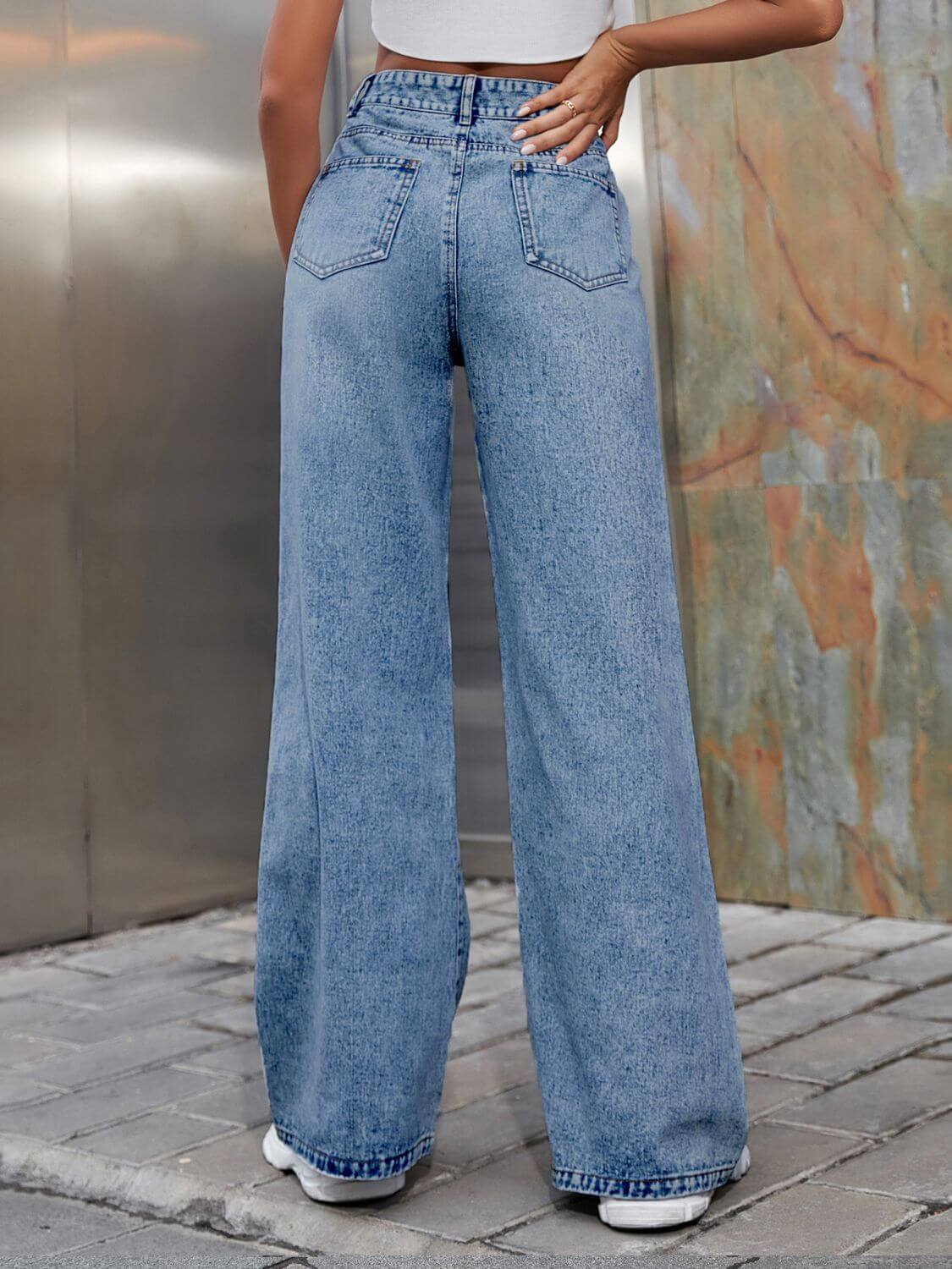 Bella Road Distressed Wide Leg Jeans with Pockets, stylish and comfortable fit for free spirits.