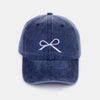 Bow Embroidered Washed Cotton Caps - Navy