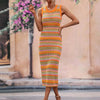 Striped Round Neck Sleeveless Midi Cover Up Dress - Orange