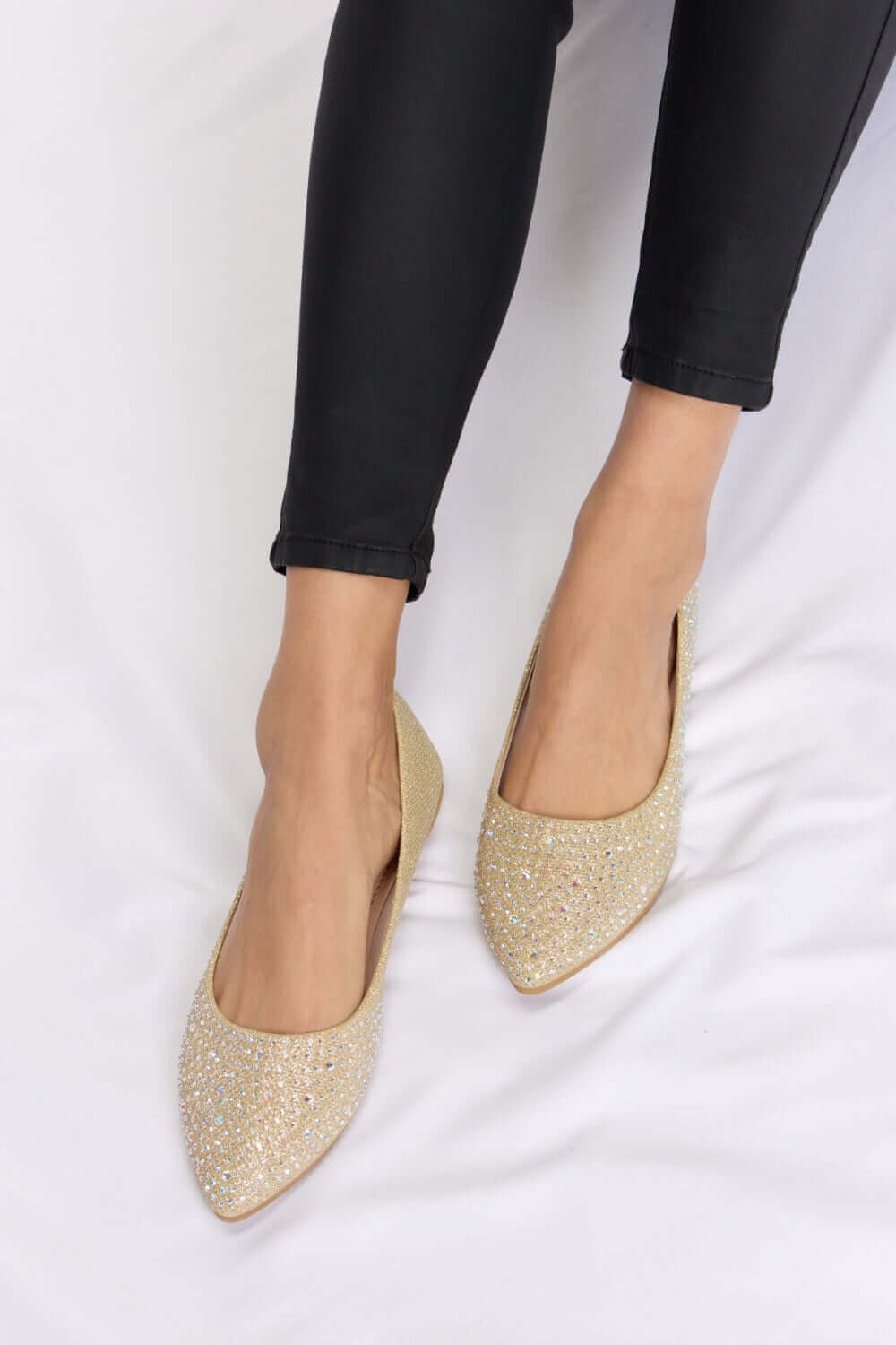 FOREVER LINK Rhinestone Point Toe Flat Slip-Ons at Bella Road