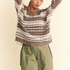 Davi & Dani Contrast Striped Crochet Drop Shoulder Knit Cover Up - Taupe