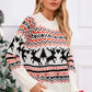 Cozy reindeer sweater with festive pattern and round neck, perfect for holiday cheer and style.