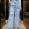 Bella Road Wide Leg High Waist Jeans with Pockets - Light