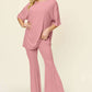 DOUBLE TAKE Full Size Round Neck Drop Shoulder T-Shirt and Flare Pants Set at Bella Road