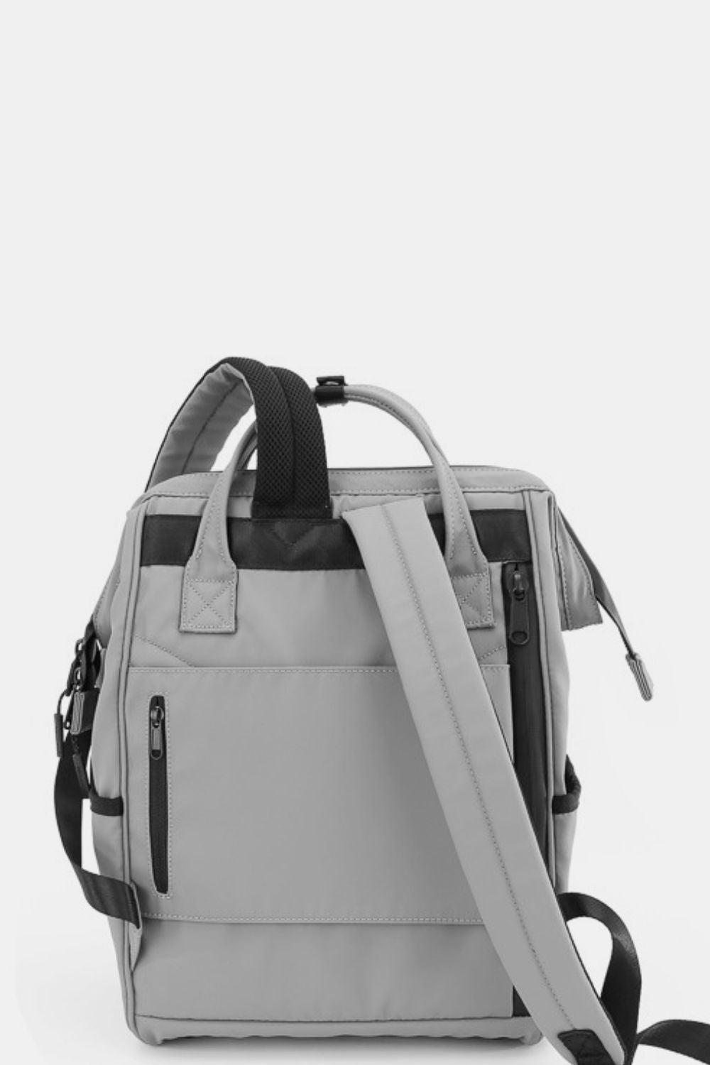 Himawari waterproof backpack with USB port, shown from the back, featuring durable PVC-coated nylon material and sleek design.