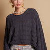 POL Round Neck Cable Knit Cropped Sweater - Charcoal