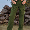 Bella Road High Waist Cargo Straight Jeans - Dark Green