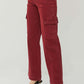 Trendy RISEN high-rise wide leg cargo jeans in red with buttoned cargo pockets, ideal for stylish casual outings.