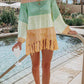 DOUBLE TAKE Openwork Tassel Hem Long Sleeve Knit Cover Up at Bella Road