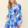 Floral Long Sleeve Romper with Pockets | Full Size - Ultra marine