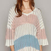 V-Neck Short Sleeve Stripe Weave Sweater - Ivory Multi