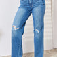 High Waist Distressed Straight-Leg Judy Blue Jeans full size, stylish and trendy with a flattering silhouette and edgy detailing.