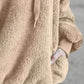 Cozy Bella Road quarter-zip teddy hoodie in soft beige with drawstring and pocket detail. Perfect for chilly days!