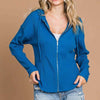 Ribbed Zip Up Drawstring Hooded Jacket | Full Size - Blue Teal