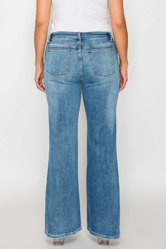 Back view of bytos Cat's Whiskers Mid Rise Bootcut Jeans, showcasing a flattering fit and stylish bootcut design.