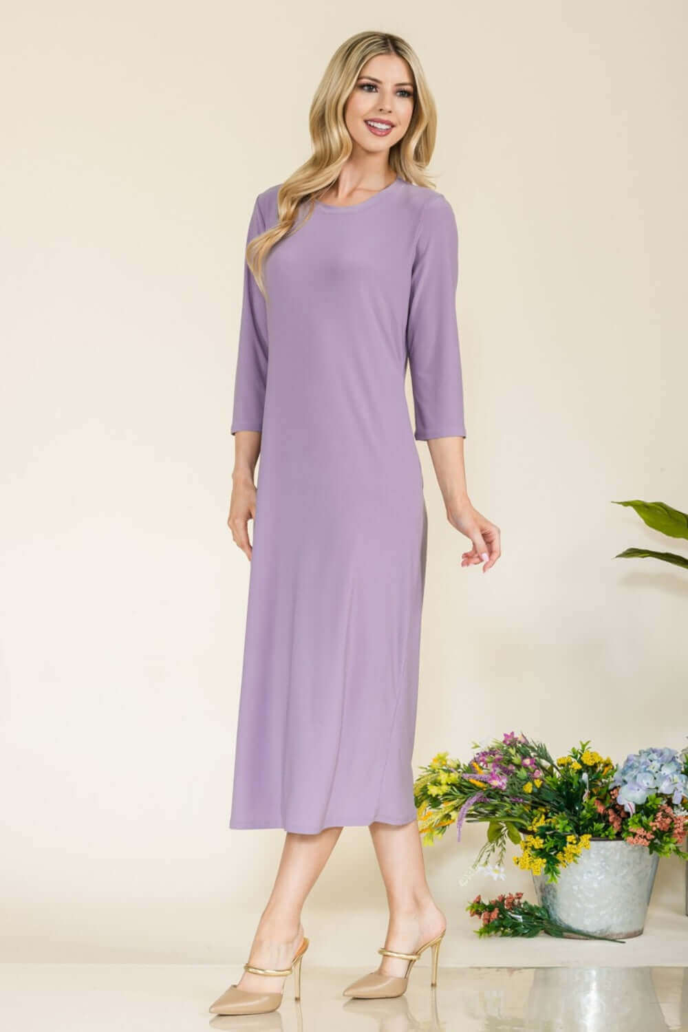 CELESTE Full Size Round Neck Midi Dress at Bella Road