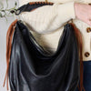 Fringe Detail Contrast Handbag - BLACK