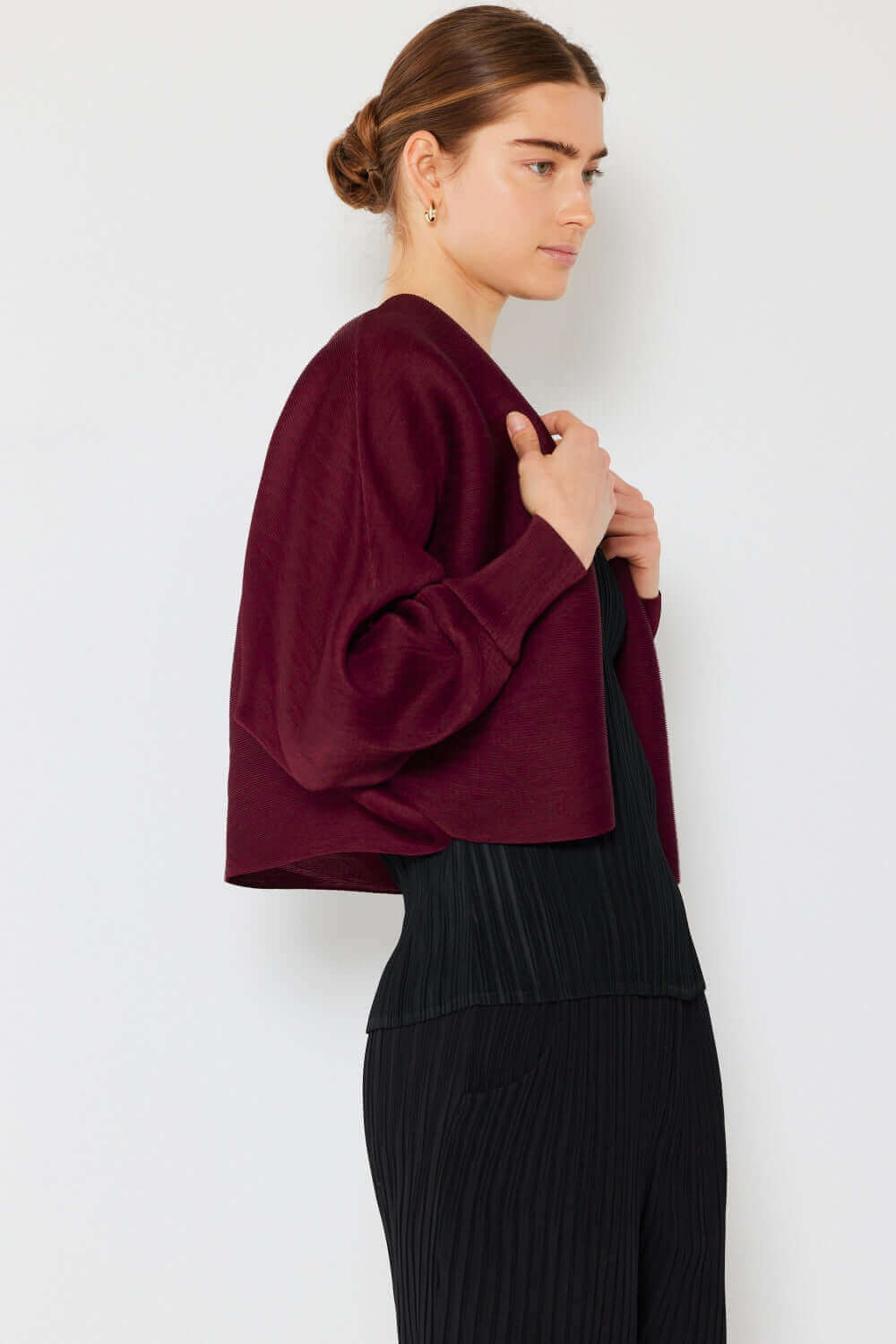 MARINA WEST SWIM Rib Pleated Puff Sleeve Bolero Cardigan at Bella Road