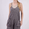 V-Neck Sleeveless Washed Romper - Black