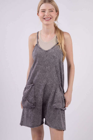 VERY J V-Neck Sleeveless Washed Romper at Bella Road