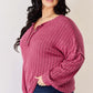 Ribbed Half Button Long Sleeve High-Low T-Shirt