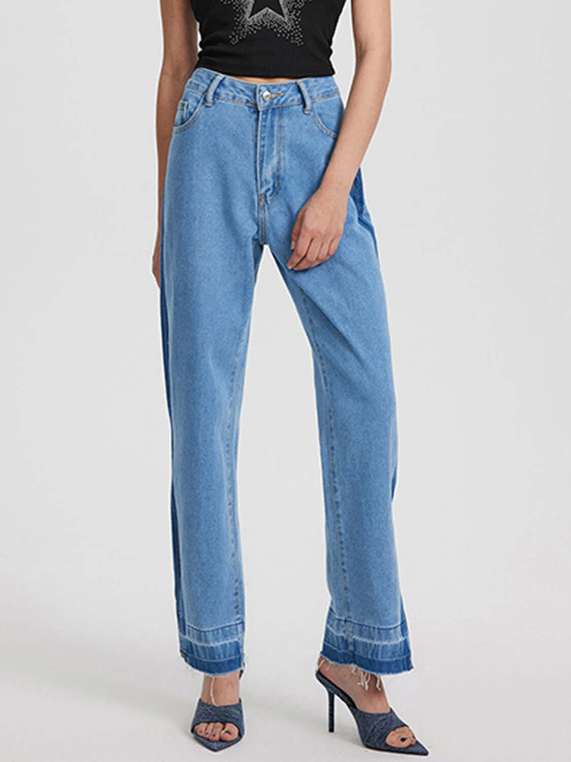 Bella Road Slit Straight Leg Jeans with Pockets, perfect for street style, featuring a stylish slit and slightly stretchy denim.