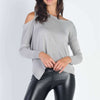 Cold Shoulder Long Sleeve Knit Top - Light Grey