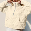 Double Take Half Zip Long Sleeve Quilted Sweatshirt with Pocket - Cream