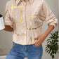 Perfee Printed Collared Neck Long Sleeve Shirt with Tan and Gold Accents, Perfect for Any Occasion