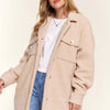 And The Why Teddy Sherpa Button Down Curved Hem Shacket - Natural