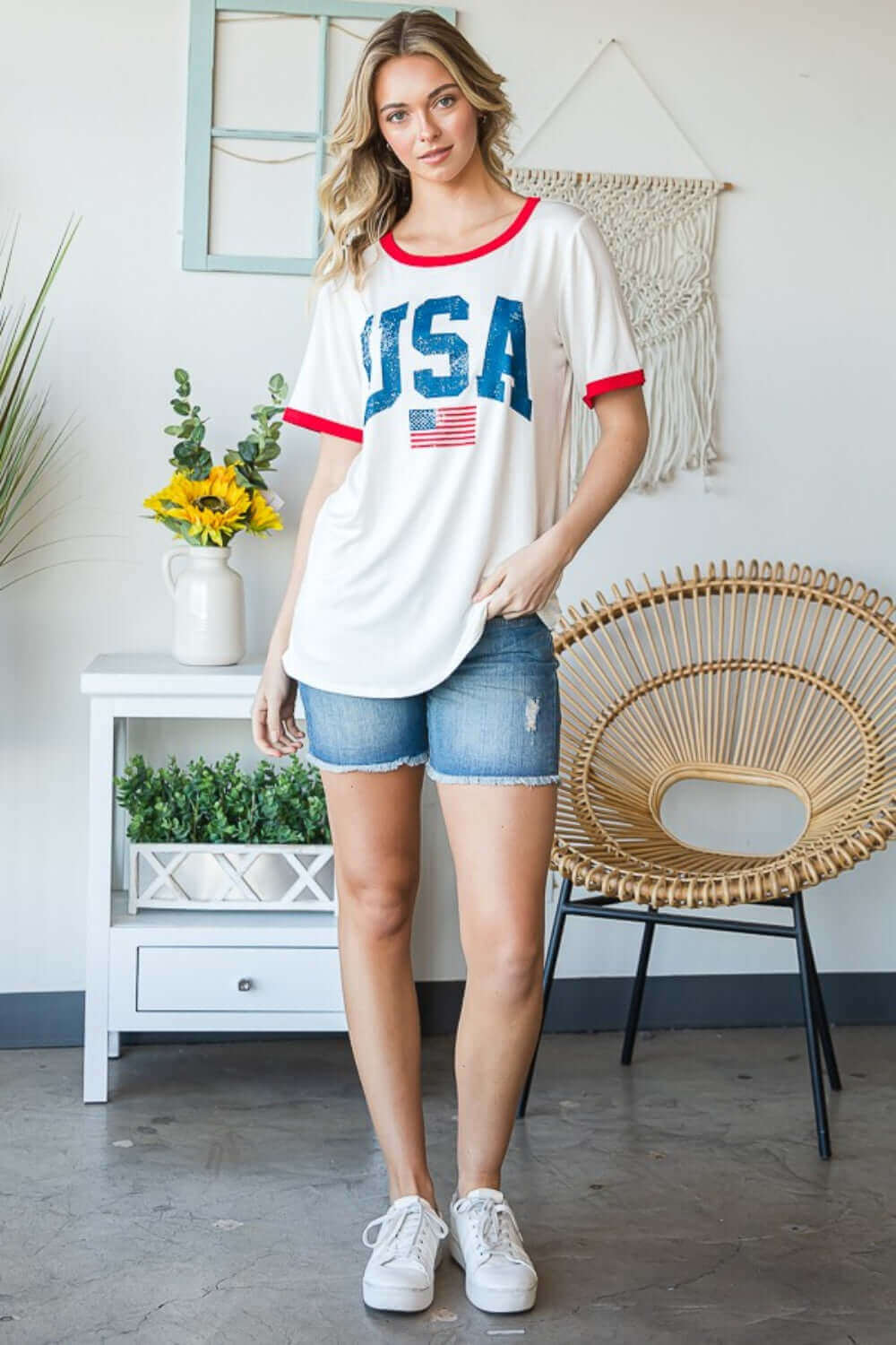 HEIMISH Full Size USA Contrast Trim Short Sleeve T-Shirt at Bella Road