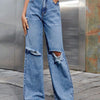 Bella Road Distressed Wide Leg Jeans with Pockets - Medium