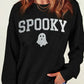 Bella Road SPOOKY black sweatshirt with ghost design, round neck, long sleeves, perfect for Halloween, casual and cozy style.