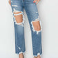 High Rise Distressed Crop Straight Jeans by Risen Jeans - Trendy blue jeans with edgy rips and a flattering high waist, perfect for showcasing stylish shoes