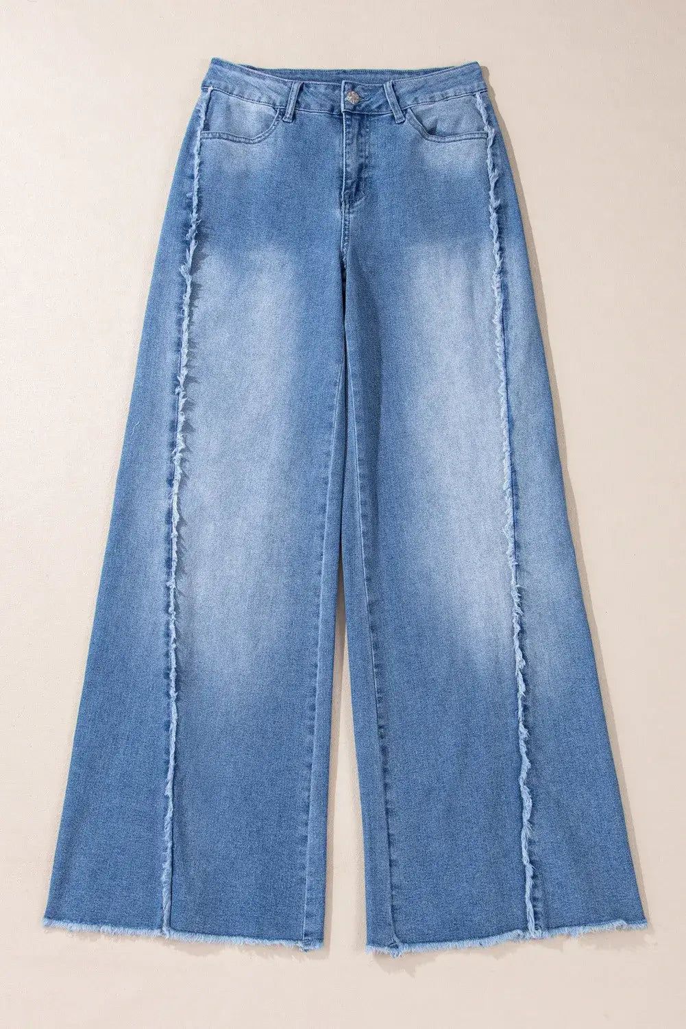 Bella Road Raw Hem Wide Leg Jeans with Pockets, slightly stretchy denim, fun and fashionable raw hem design