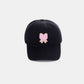 Ribbon Bow Chenille Patch Baseball Cap with pink bow design on black hat