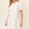 Texture Collared Neck Short Sleeve Dress | Full Size - White