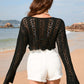 BELLA ROAD Drawstring Openwork Long Sleeve Cover-Up at Bella Road