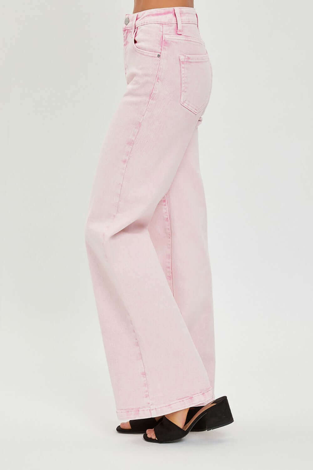 High Rise Tummy Control Wide Leg Jeans in Pink - Full Size Risen Jeans for a Flattering and Stylish Look