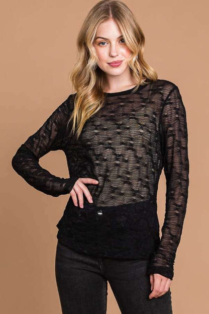 CULTURE CODE Full Size Round Neck Mesh Perspective Top at Bella Road