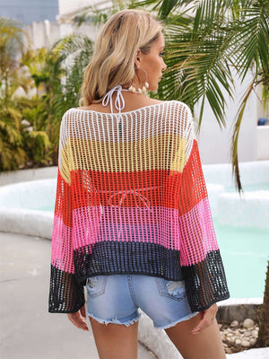 BELLA ROAD Color Block Openwork Boat Neck Cover Up at Bella Road