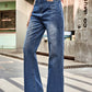 Bella Road High Rise Bootcut Jeans with Pockets, perfect for casual outings, featuring a trendy bootcut and flattering fit.