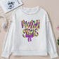 Bella Road MARDI GRAS Round Neck Long Sleeve Sweatshirt with colorful "Mardi Gras" graphic and bow design. Perfect for festive celebrations!