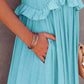 Ruffled Sleeveless Tiered Maxi Dress with Pockets