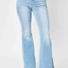 Judy Blue Mid Rise Raw Hem Slit Flare Jeans | Full Size - Medium