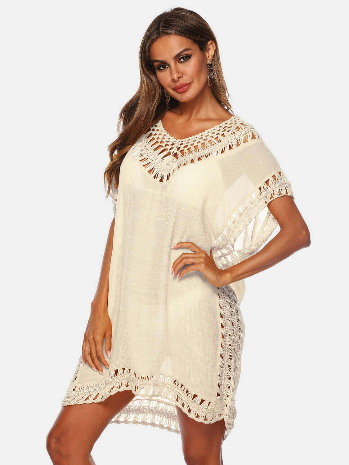 BELLA ROAD Cutout V-Neck Short Sleeve Cover-Up at Bella Road