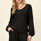 DOUBLE TAKE Full Size Texture V-Neck Long Sleeve T-Shirt and Shorts Set at Bella Road