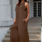 DOUBLE TAKE Full Size Tie Back Cutout Sleeveless Jumpsuit at Bella Road